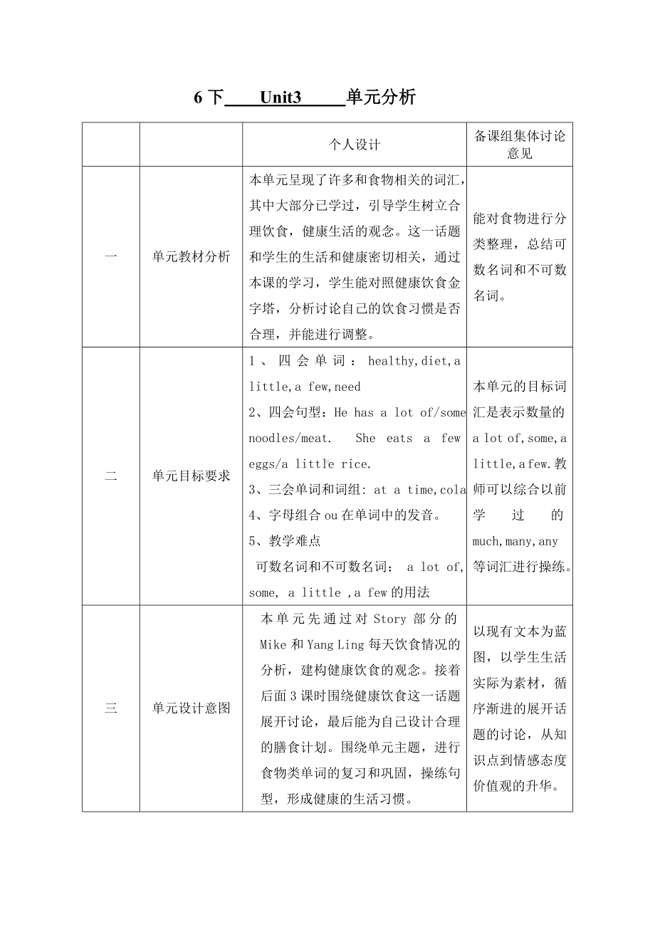 扬州牛津译林版六年级英语下册第3单元分析及全部教案（共4课时）.doc_第1页