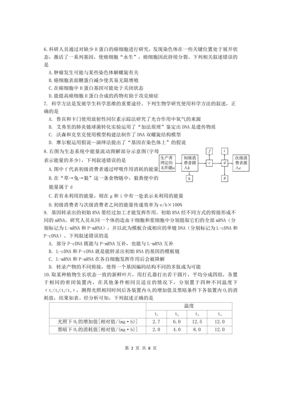 福建省厦门1中2023届高三上学期12月月考生物试卷+答案.pdf_第2页