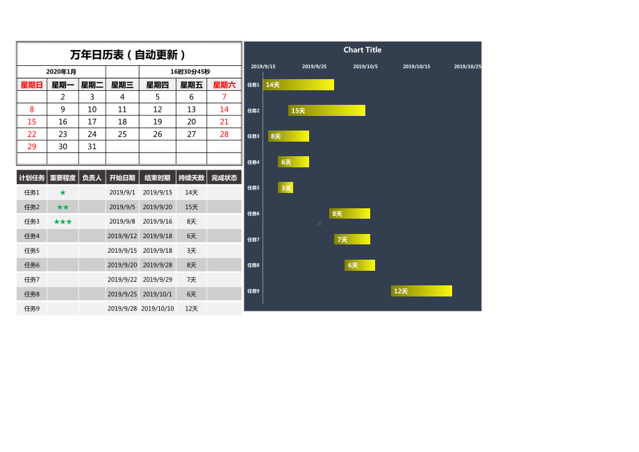 自动更新万年历日表（带计划甘特图表）Excel模板.xlsx_第1页