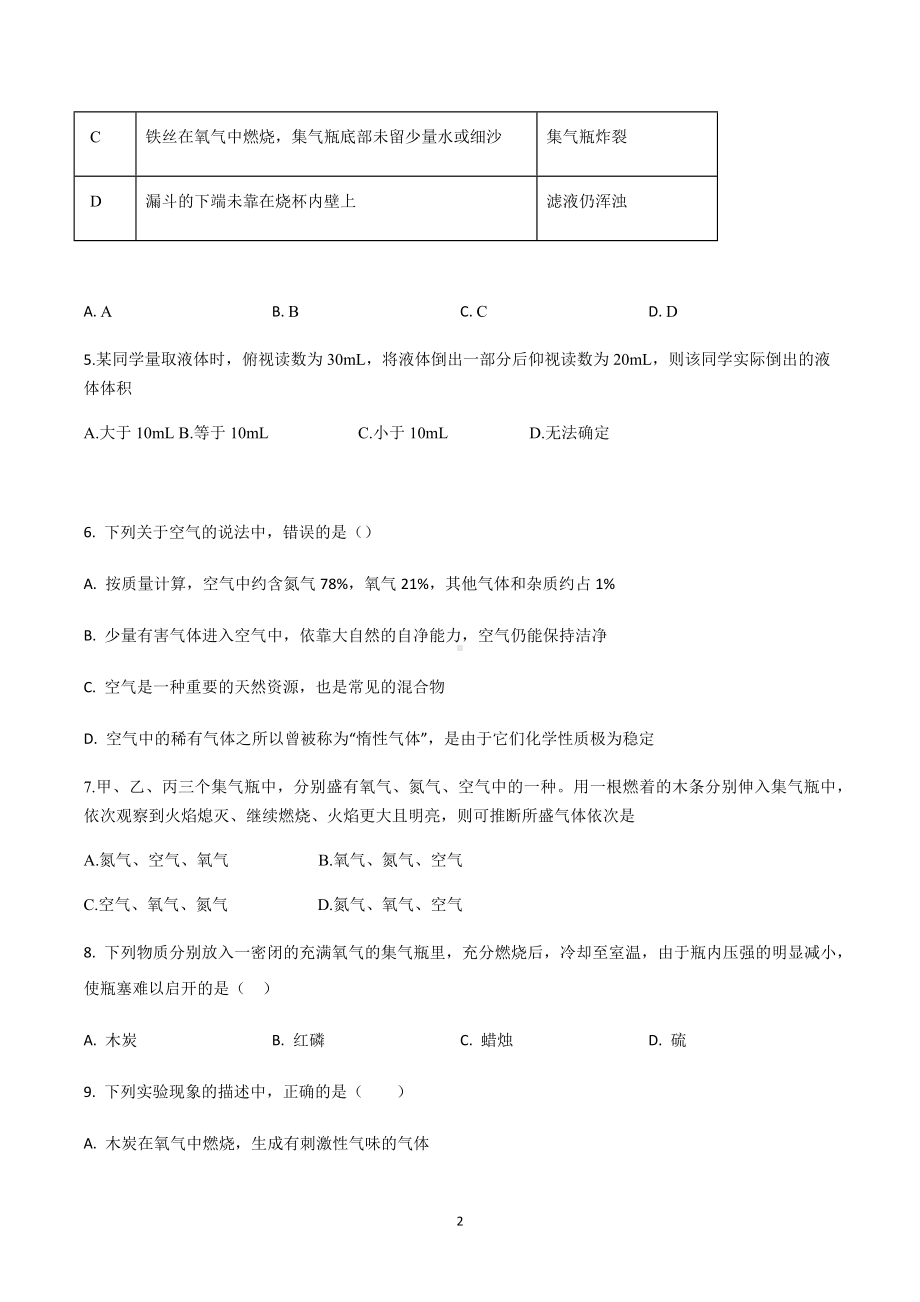 山东省临沂市第十五中学2022-2023学年九年级上学期期中考试化学试卷.docx_第2页