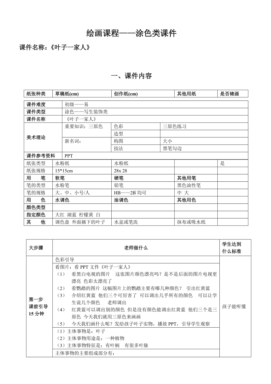 二年级上册美术课外班素材-涂色类—叶子一家人 全国通用.doc_第1页