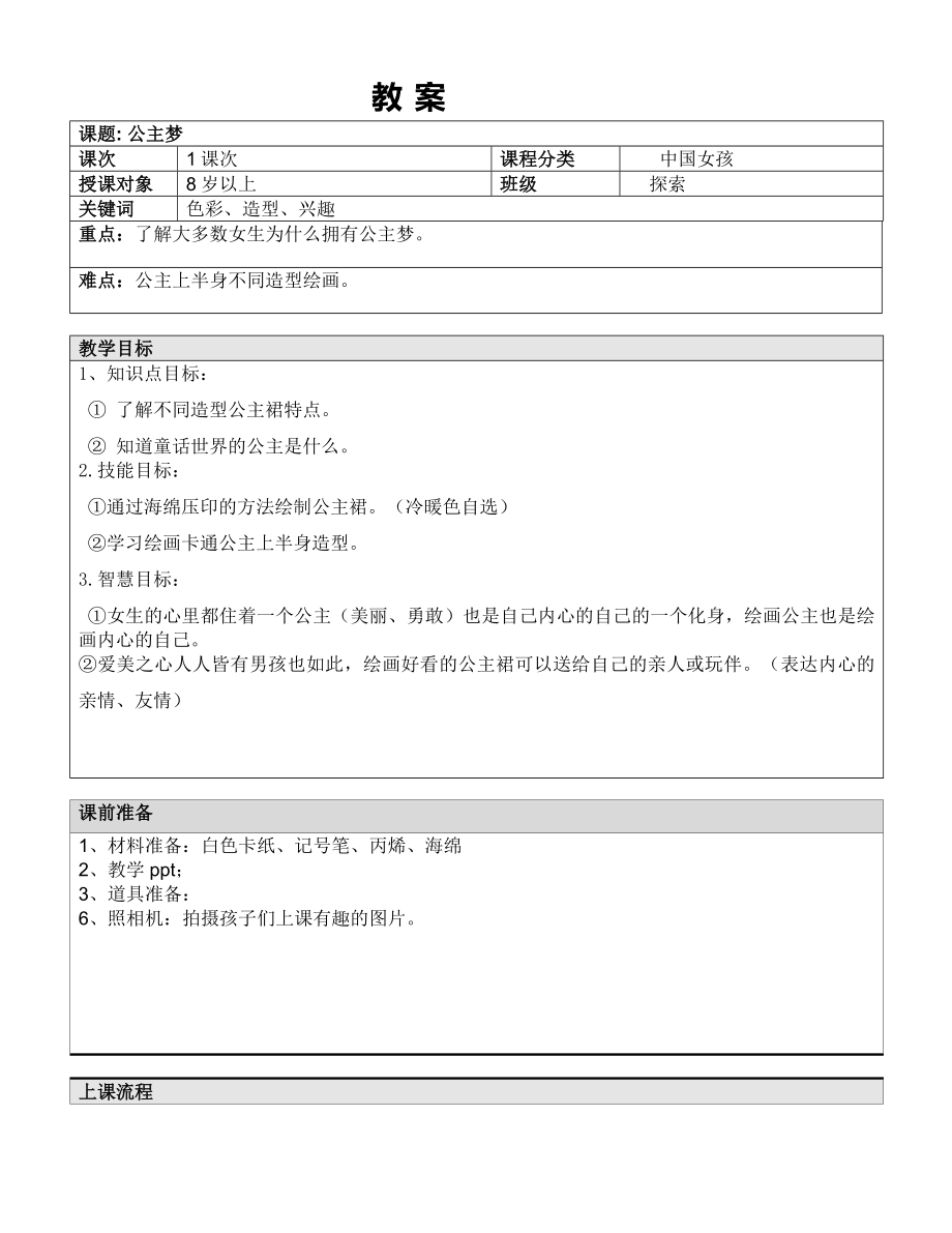 二年级上册美术课外探索B班教案-公主梦—教案-全国通用.doc_第1页