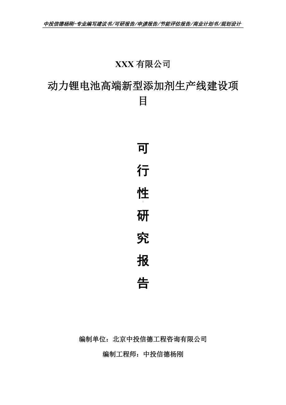 动力锂电池高端新型添加剂项目可行性研究报告申请备案.doc_第1页