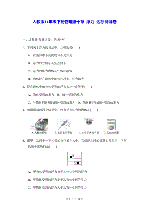 人教版八年级下册物理第十章 浮力 达标测试卷（Word版含答案）.docx