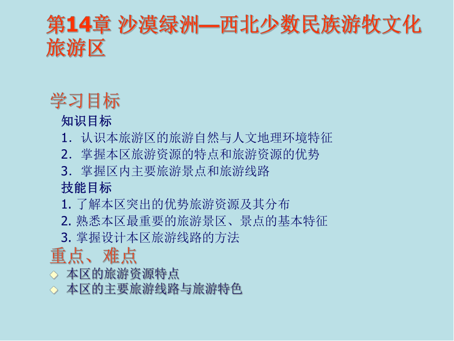 旅游线路第14章-沙漠绿洲—西北少数民族游牧文化旅游区课件.ppt_第1页