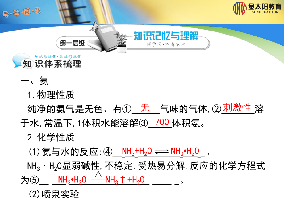 最新人教版高中化学必修一氨及氨的实验室制法》导学案课件.ppt_第3页