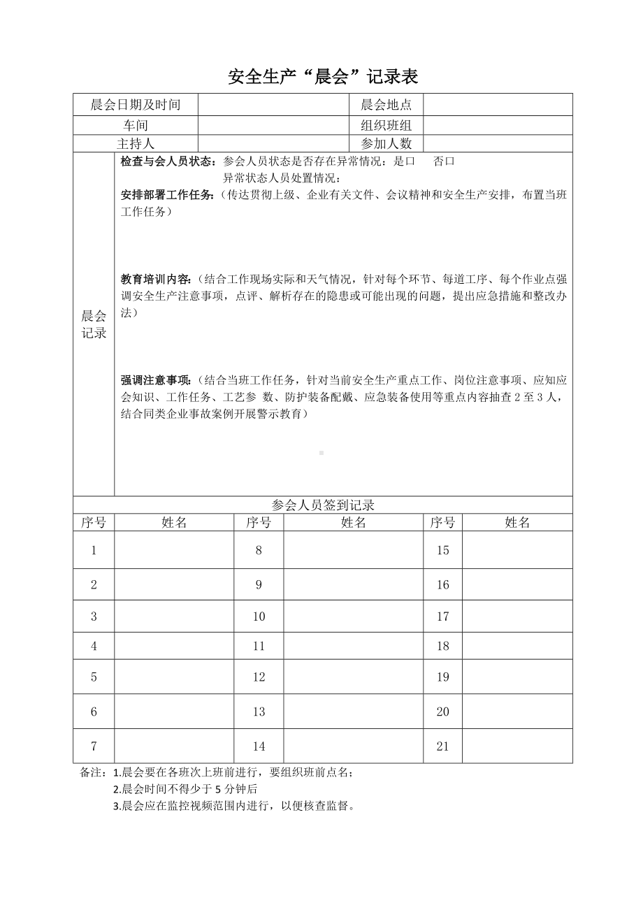 安全生产晨会会议记录及签到表.doc_第3页