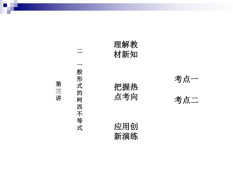 高中数学第三讲柯西不等式与排序不等式二一般形式的柯西不等式同步配套课件新人教A版选修45.ppt_第1页