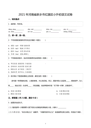 2021年河南省新乡市红旗区小升初语文试卷.docx