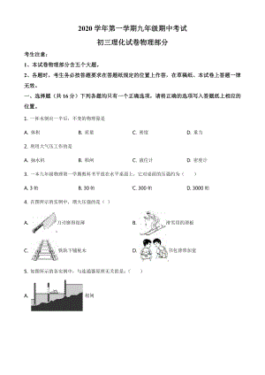 上海市松江区2020-2021九年级初三上学期物理期中试卷+答案.pdf