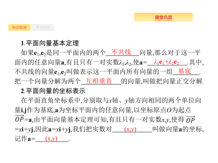 高考数学北师大(理)一轮复习课件：52-平面向量基本定理及向量的坐标表示-.pptx_第2页