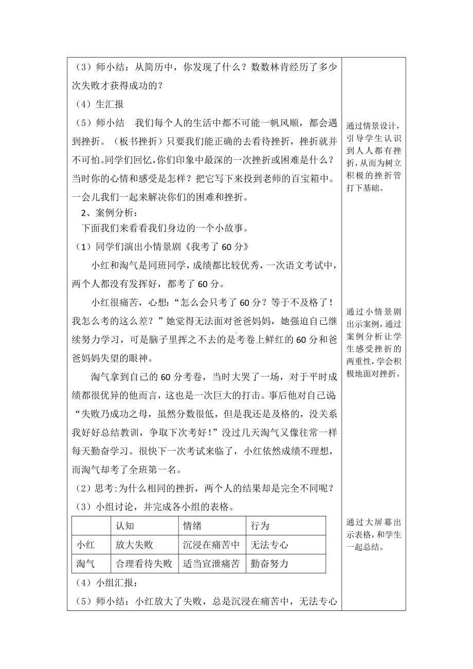 第四课面对挫折我不怕（教案）-2022新辽大版四年级上册《心理健康教育》(01).doc_第2页