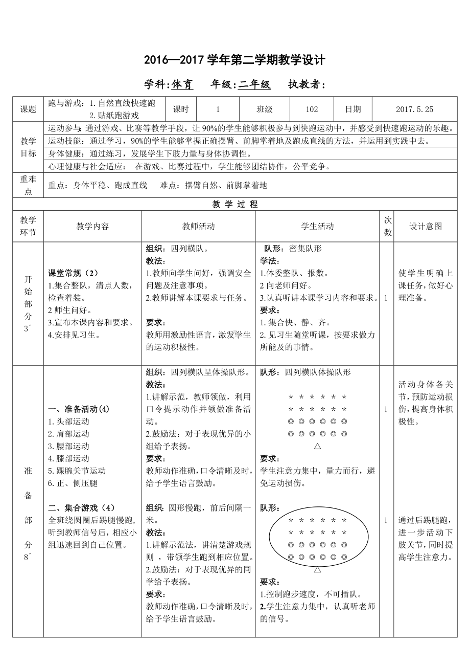 二年级体育教案-自然直线快速跑 全国通用.doc_第2页