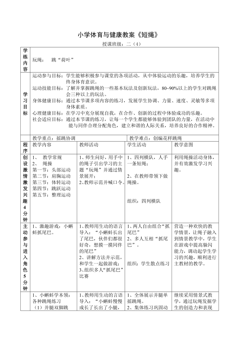 二年级体育教案- 短绳全国通用.doc_第1页