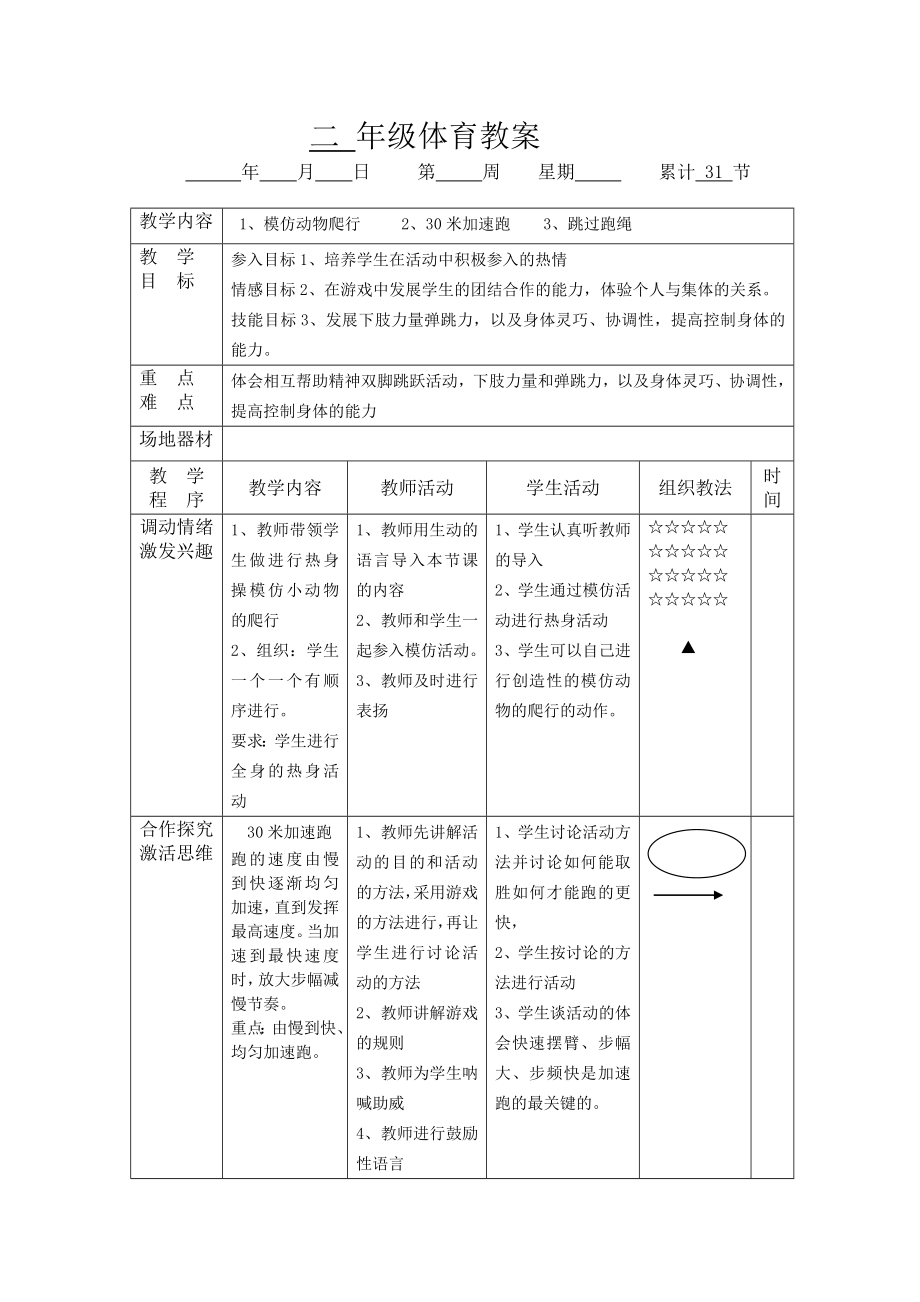 二年级体育教案-模仿动物爬行 全国通用.doc_第1页