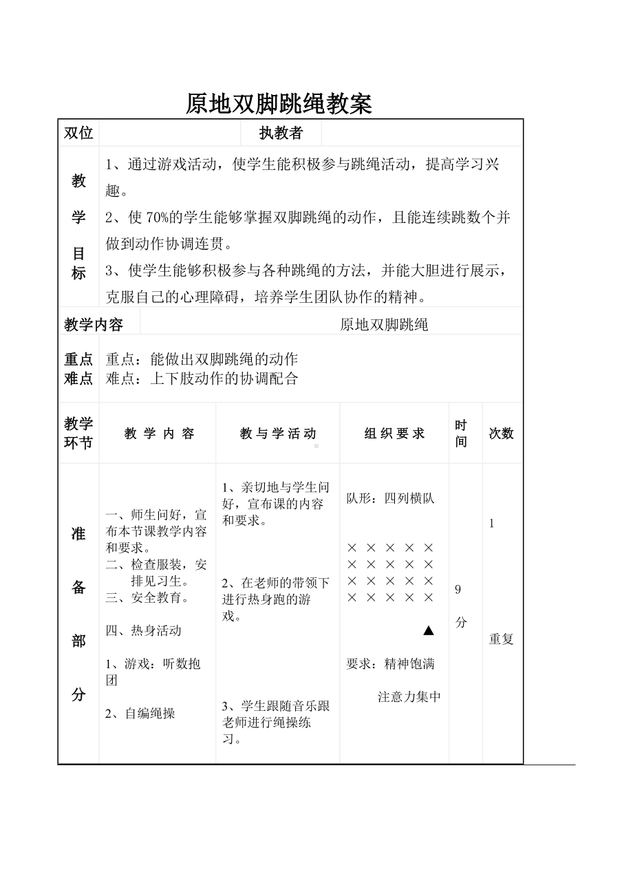 二年级体育教案-原地双脚跳绳 全国通用.docx_第1页