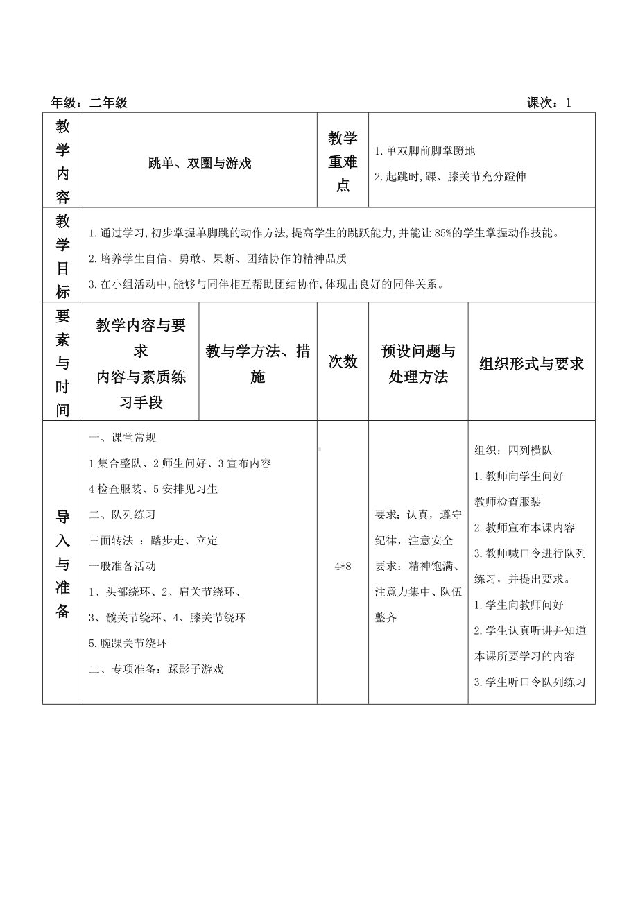 二年级体育教案-跳单、双圈与游戏 全国通用.doc_第1页