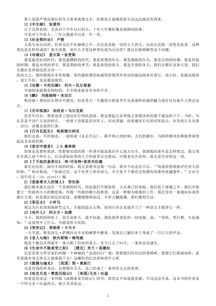 高中语文高考作文素材（40本名著经典开头+50本名著经典结尾）.doc_第2页