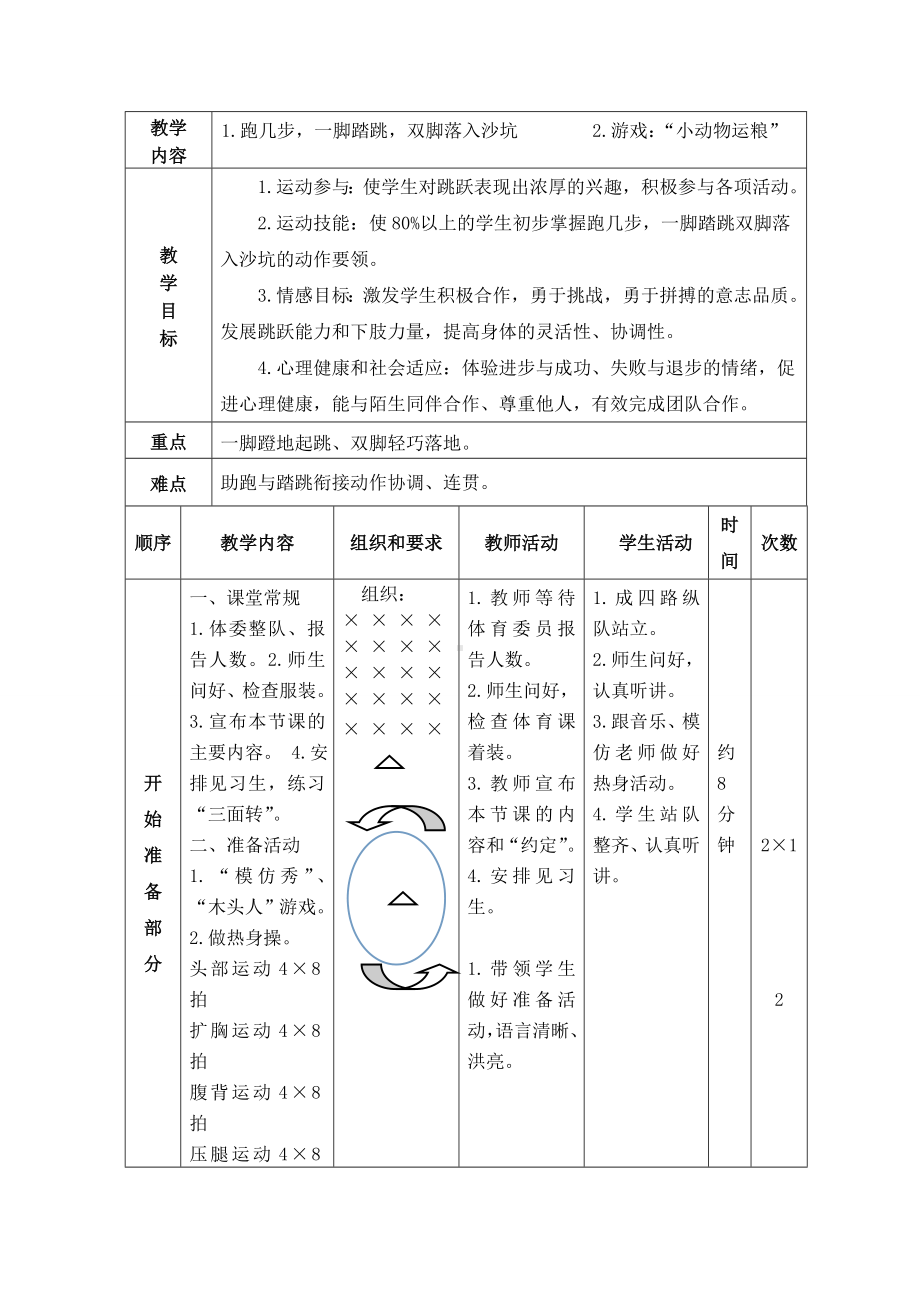 二年级体育教案-助跑几步单脚踏跳双脚落地跳远 全国通用.doc_第3页