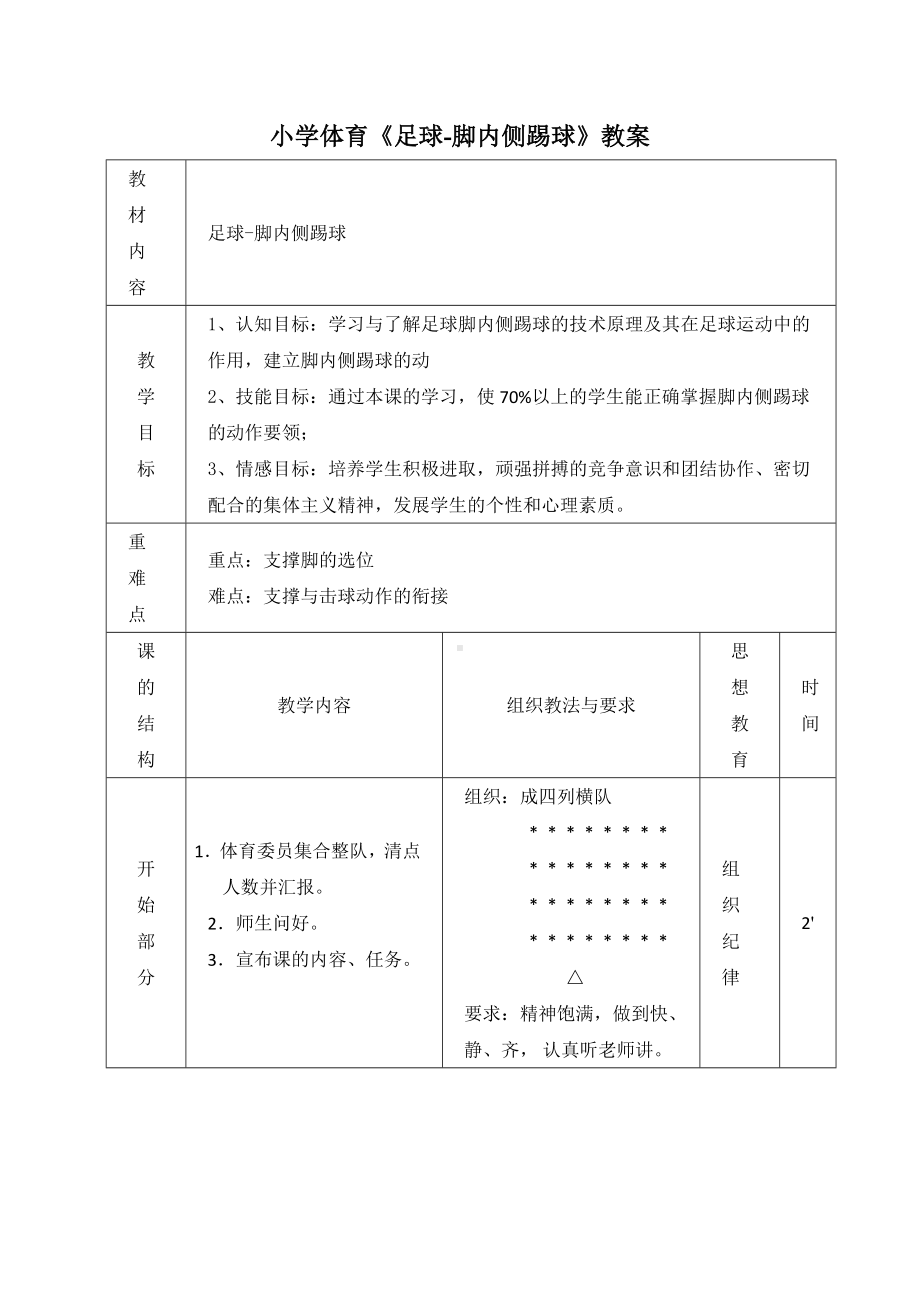 二年级体育教案-足球-脚内侧踢球 全国通用.doc_第1页