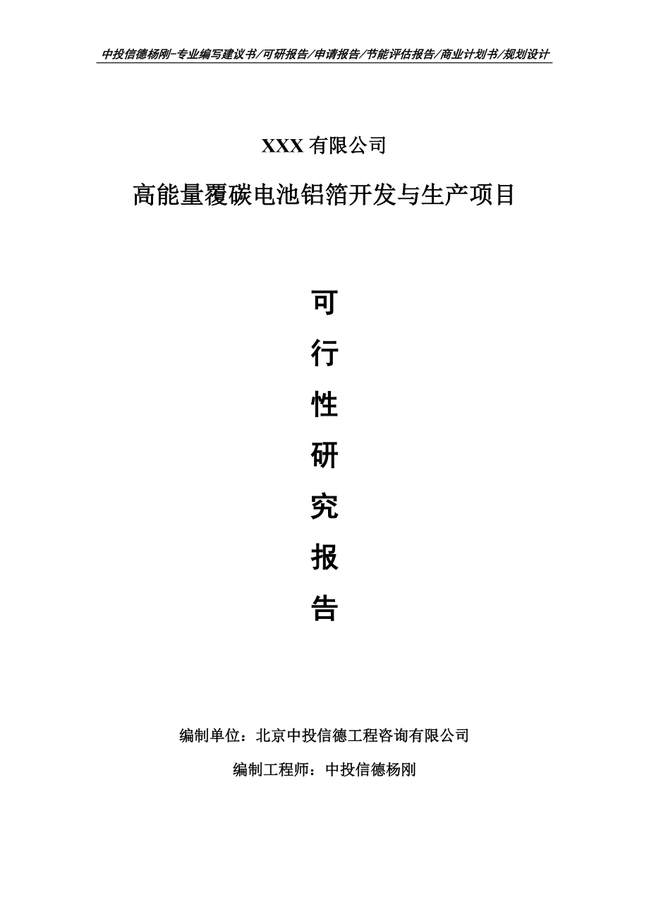 高能量覆碳电池铝箔开发与生产项目可行性研究报告建议书.doc_第1页