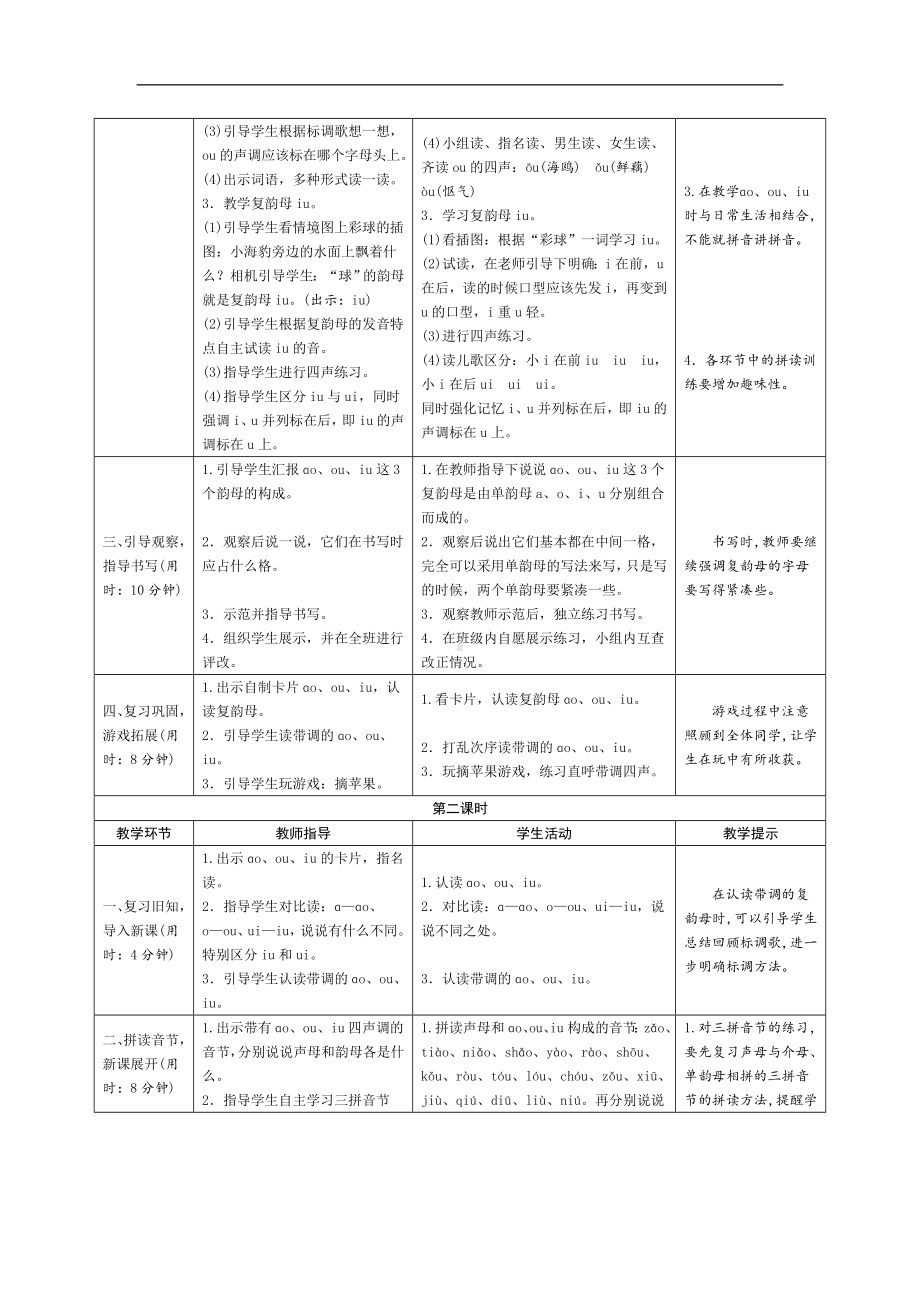 一年级上册语文导学案-10《ao ou iu》人教（部编版）.doc_第2页