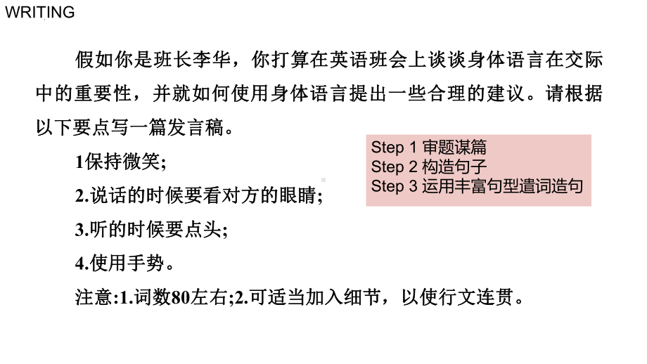 Unit 4 Body Language Using Language 写作（ppt课件）-2022新人教版（2019）《高中英语》选择性必修第一册.pptx_第2页