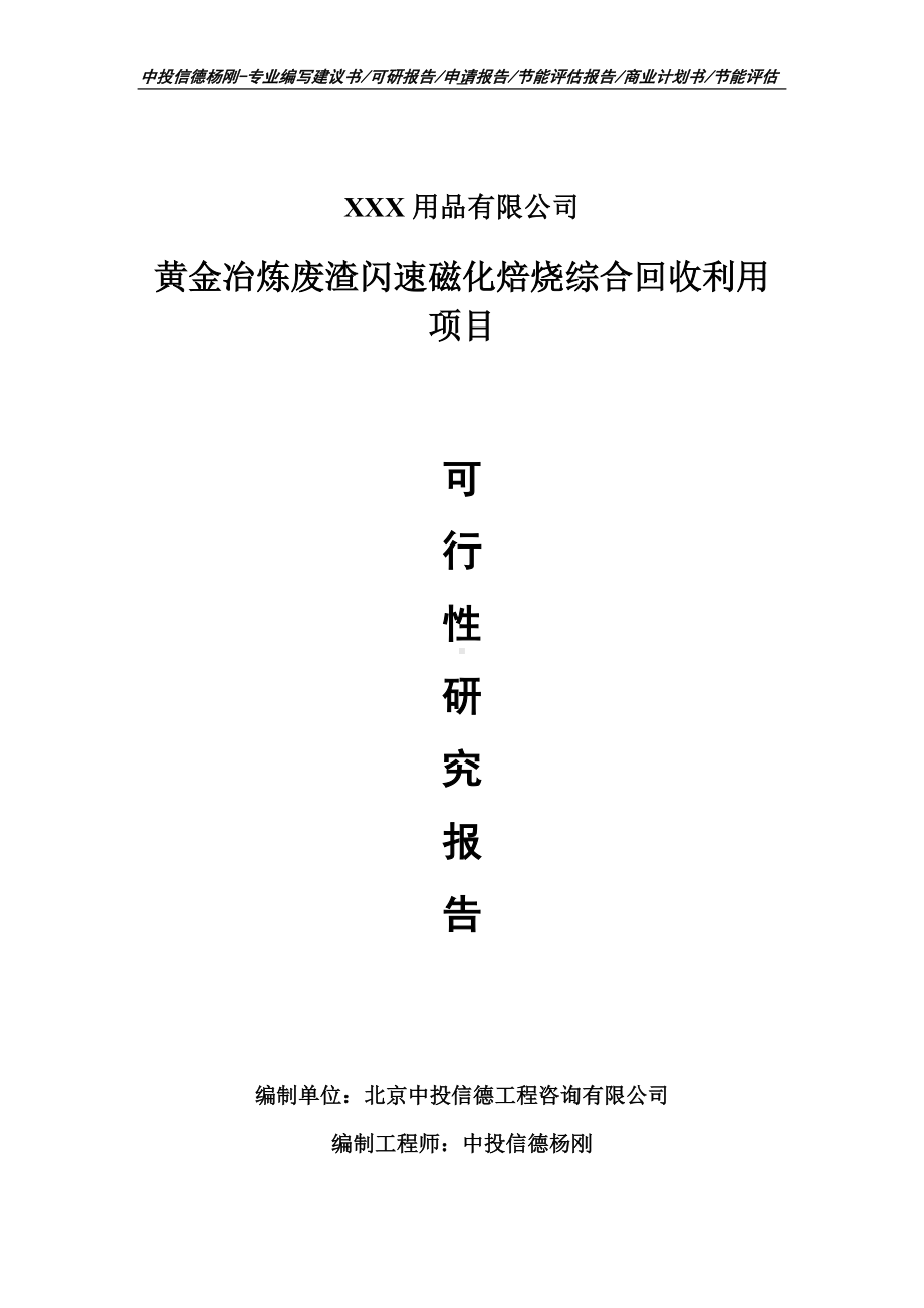 黄金冶炼废渣闪速磁化焙烧综合回收利用可行性研究报告.doc_第1页