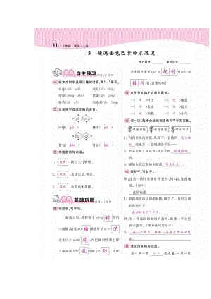 三年级上册语文试题 - 5 铺满金色巴掌的水泥道（答案在题目上） 人教部编版.docx