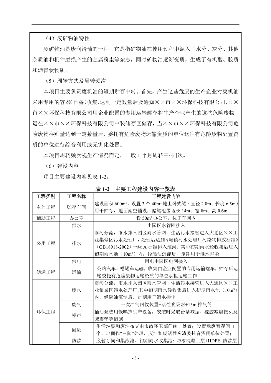 年收集储存中转3000吨废矿物油项目建设项目环境影响报告表参考模板范本.doc_第3页