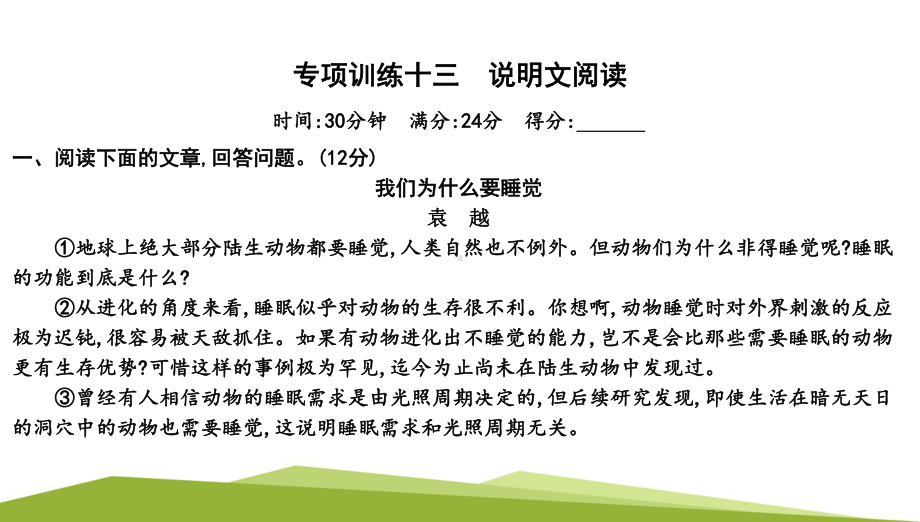 （部）统编版六年级上册《语文》专项训练十三　说明文阅读ppt课件.pptx_第1页