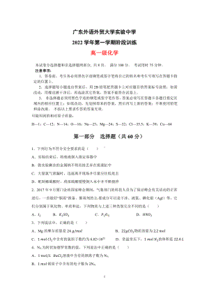 广东省广州市广东外语外贸大学实验中学2022-2023学年高一上学期阶段训练化学试题.pdf