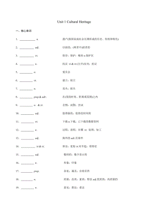 Unit 1 Cultural Heritage 知识点检测-（2019）新人教版高中英语高一必修第二册.docx