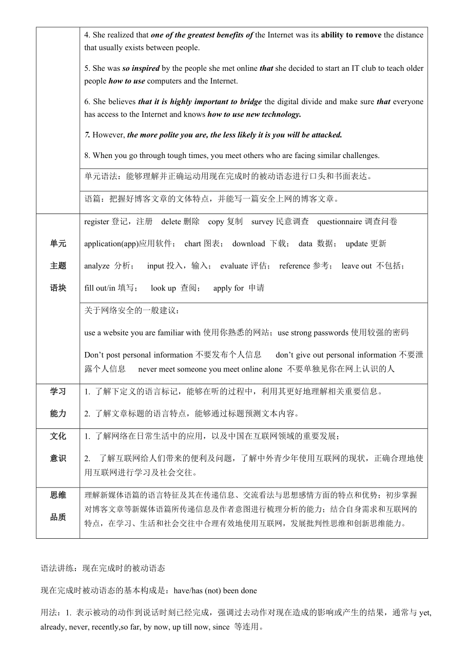 Unit 3 The Internet 单元目标与要求 -（2019）新人教版高中英语必修第二册练习.docx_第2页