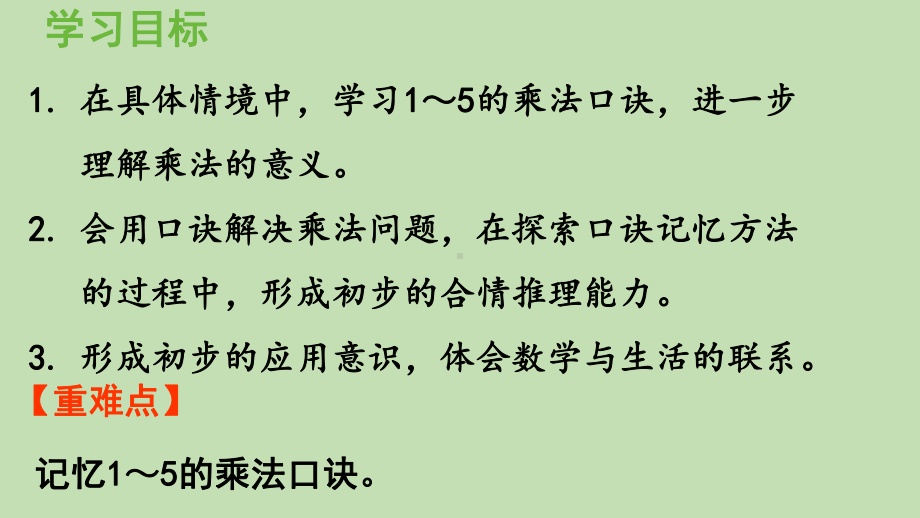 青岛版（六三制）二年级上册数学 二看杂技-表内乘法（一） 信息窗3第3课时1~5的乘法口诀 ppt课件.pptx_第2页