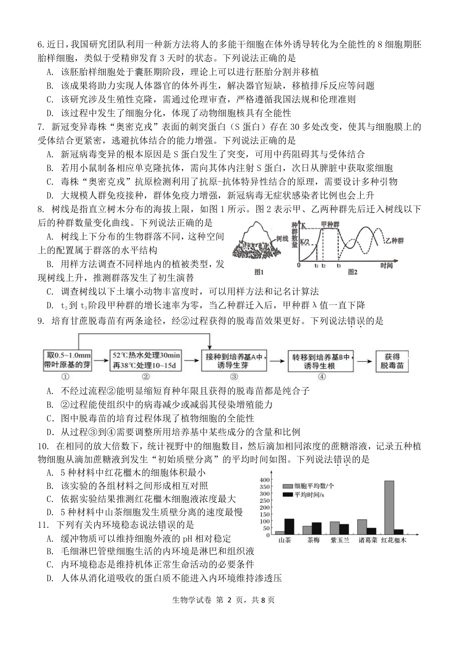 连云港市2022届高三第二次调研考试生物.pdf_第2页