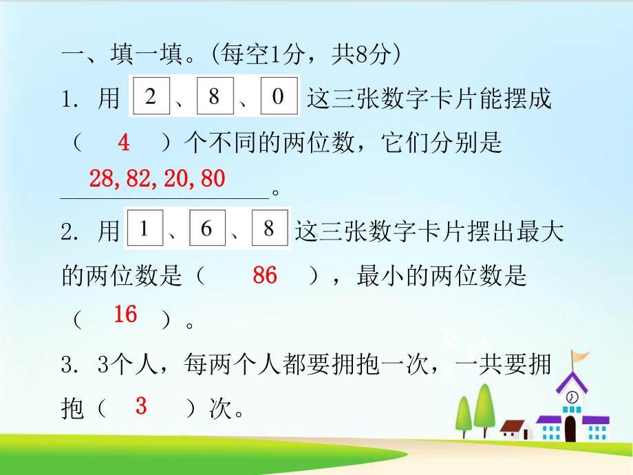 二年级上册数学习题课件-第八单元综合能力测试卷-.ppt_第2页