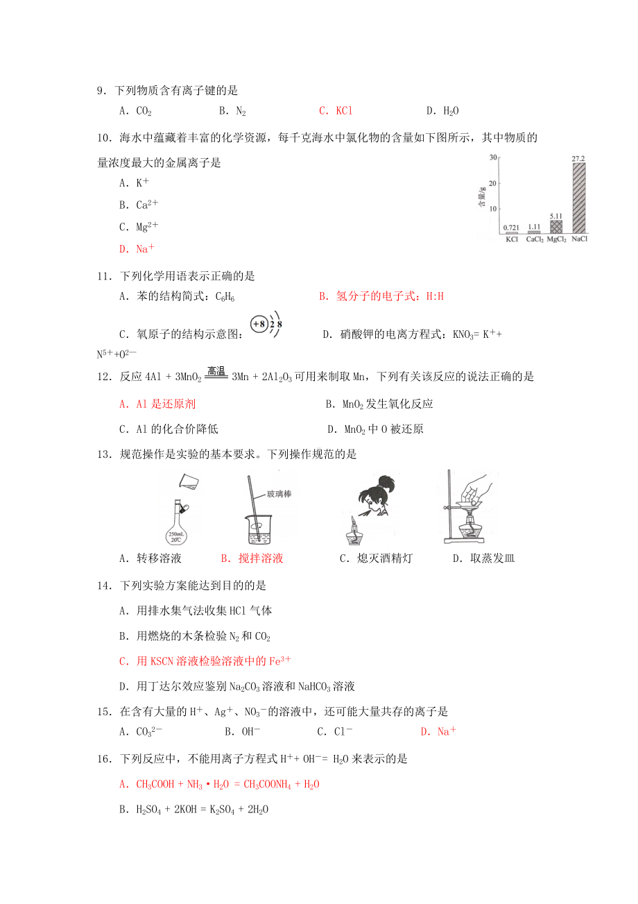 2020年江苏普通高中会考化学真题及答案.doc_第2页