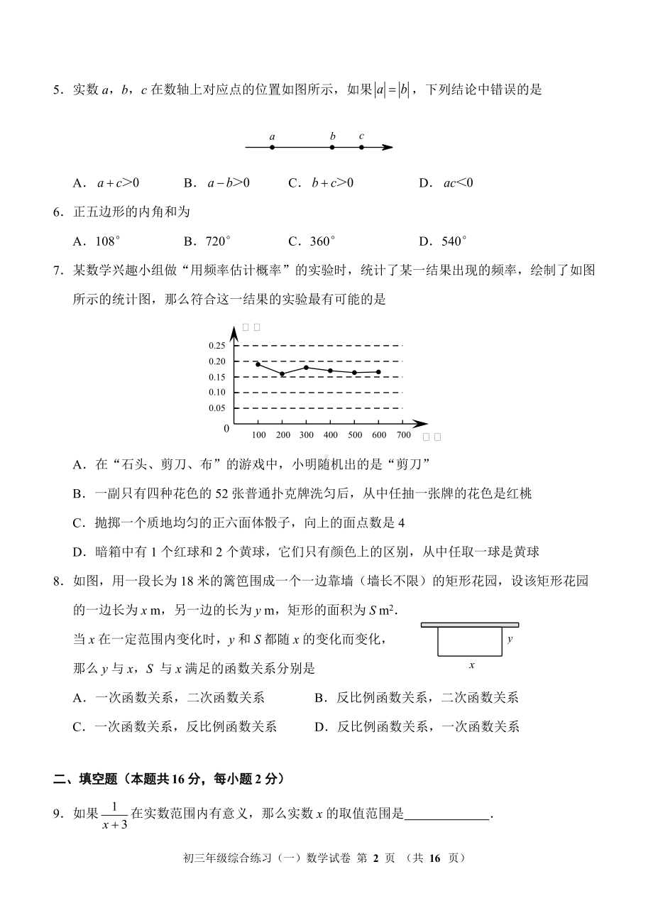 北京市门头沟区2022届初三数学一模试卷及答案.docx_第2页