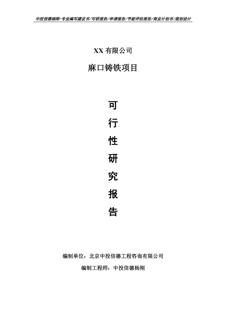 麻口铸铁项目可行性研究报告建议书案例.doc_第1页