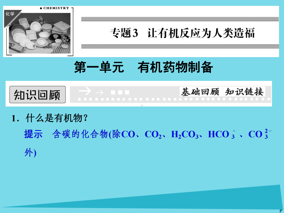 高中化学专题三让有机反应为人类造福3.1有机药物制备课件苏教版选修2.ppt_第1页