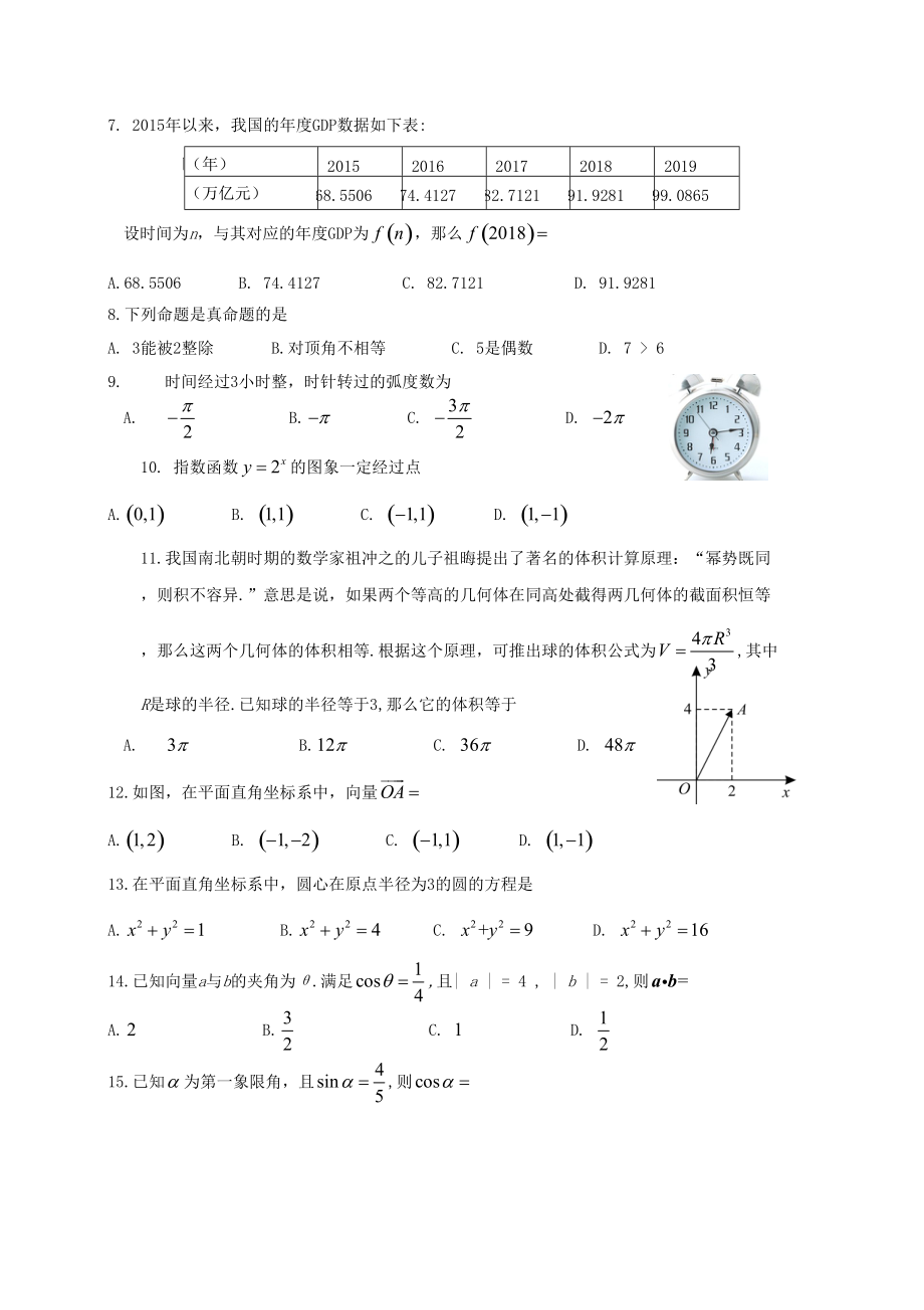 2020年广西普通高中会考数学真题及答案.doc_第2页