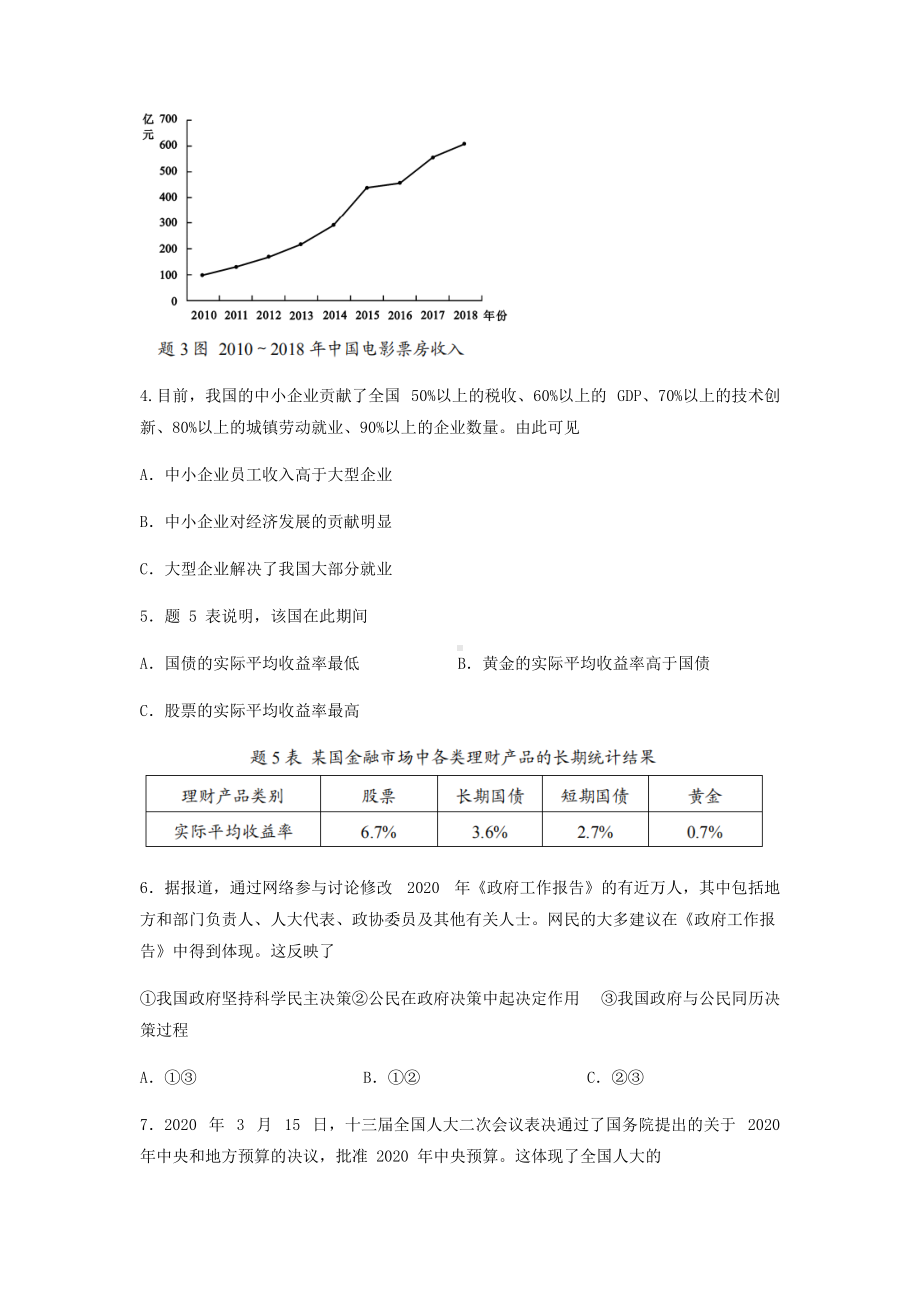 2020年重庆普通高中会考政治真题及答案.doc_第2页