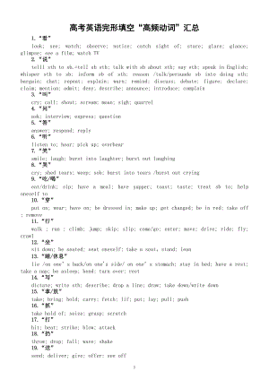 高中英语高考复习完形填空“高频动词”汇总（近五年高考试卷统计共60组）.doc