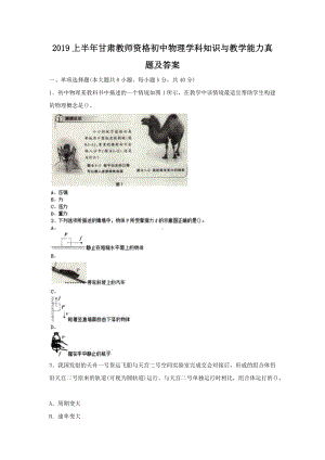 2019上半年甘肃教师资格初中物理学科知识与教学能力真题及答案.doc