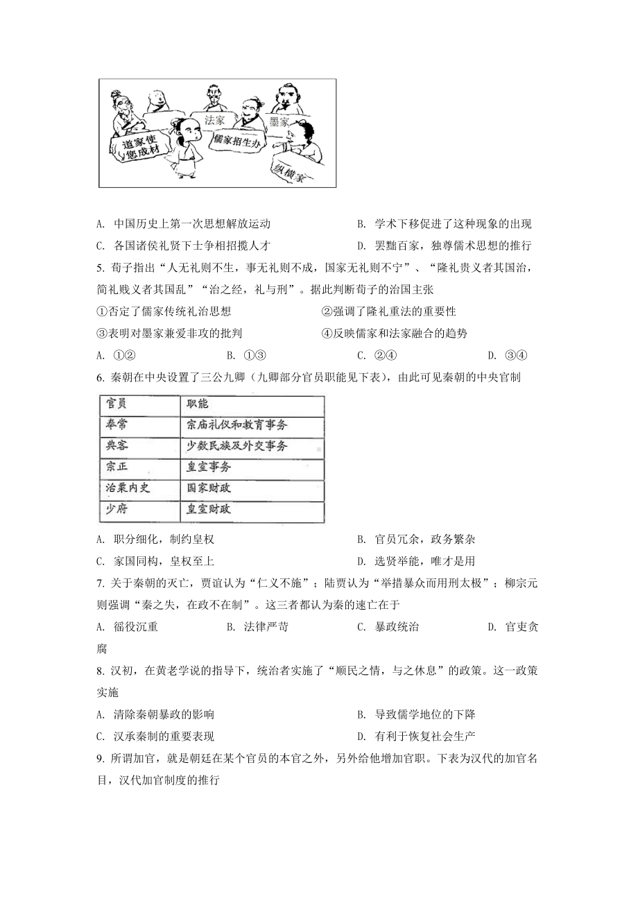 扬州某学校2021-2022高一上学期历史期中试卷及答案.pdf_第2页