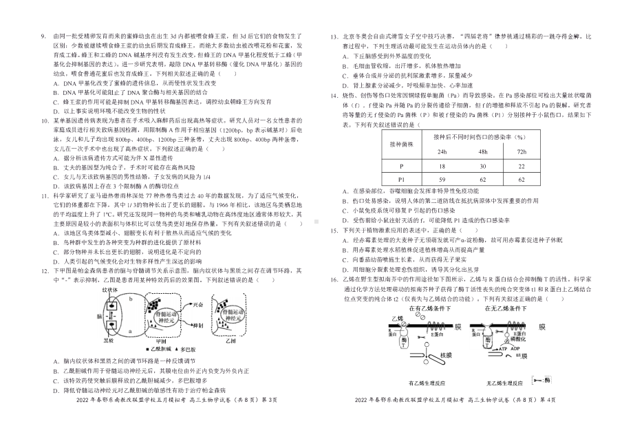 湖北鄂东南省级示范高中教育教学改革联盟学校2022高三生物5月模拟考试及答案.pdf_第2页