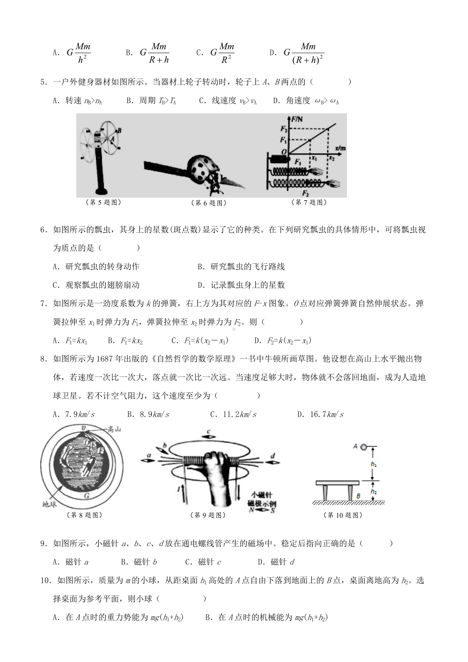 2018年浙江普通高中会考物理考试真题.doc_第2页