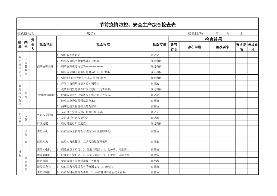 01 节前疫情防控、安全生产综合检查表.xlsx_第1页