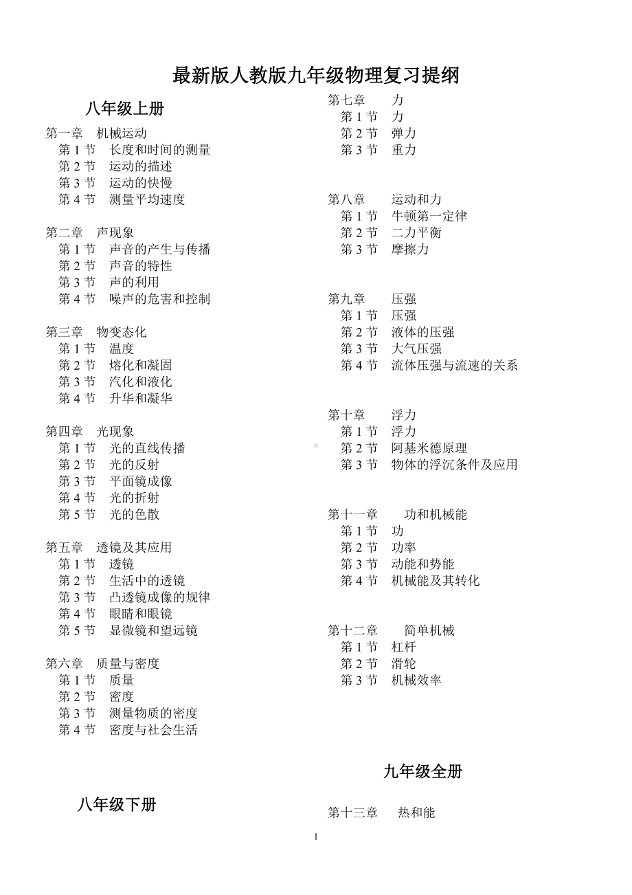 最新版人教版九年级物理复习提纲.pdf_第1页